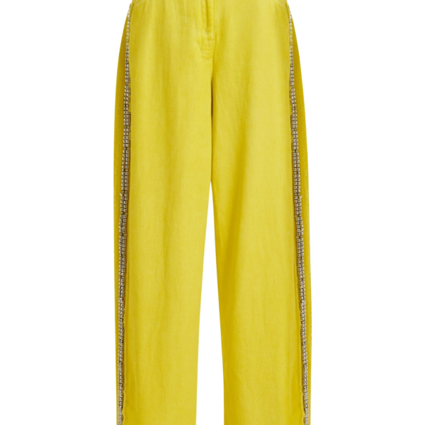 Essentiel Antwerp Yellow High-Rise Wide-Leg Jeans With Embellished Side Trims - Essentiel Antwerp Pants - Colorful Belgian Design - Shop at Coveti
