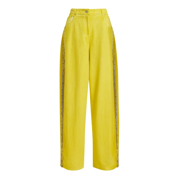 Essentiel Antwerp Yellow High-Rise Wide-Leg Jeans With Embellished Side Trims - Essentiel Antwerp Pants - Colorful Belgian Design - Shop at Coveti