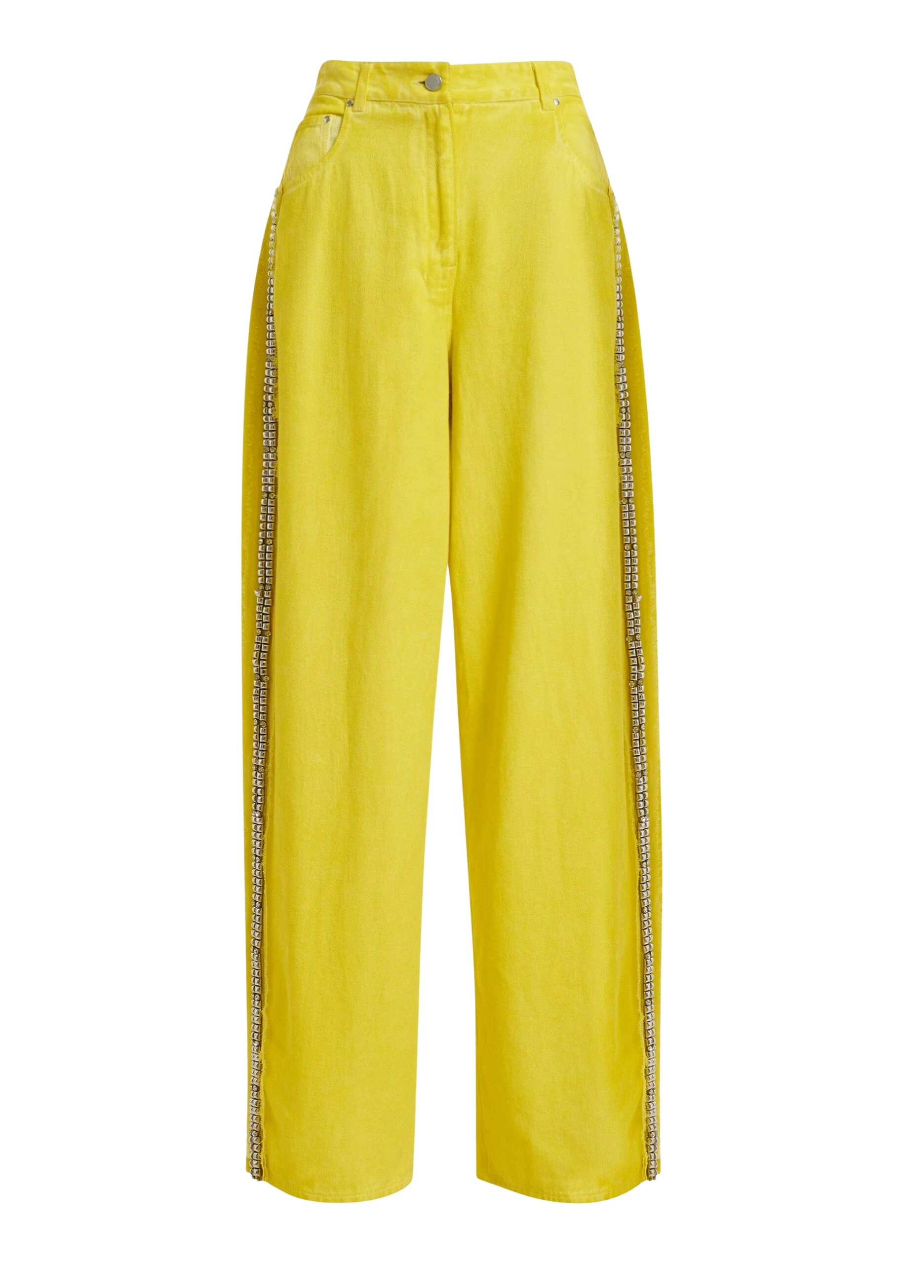 Essentiel Antwerp Yellow High-Rise Wide-Leg Jeans With Embellished Side Trims - Essentiel Antwerp Pants - Colorful Belgian Design - Shop at Coveti