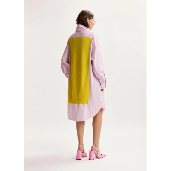 Essentiel Antwerp Yellow, Light Pink And Light Blue Knit-Panel Oversized Shirt Dress, view 3