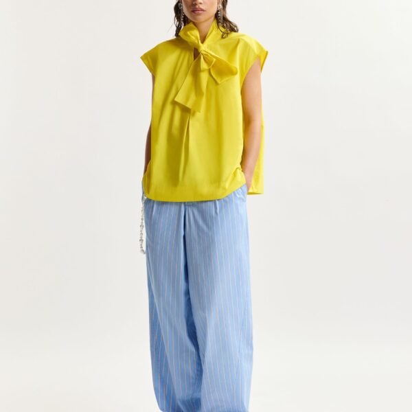 Essentiel Antwerp Yellow Sleeveless Top With Tie Neckline - Essentiel Antwerp Tops - Colorful Belgian Design - Shop at Coveti