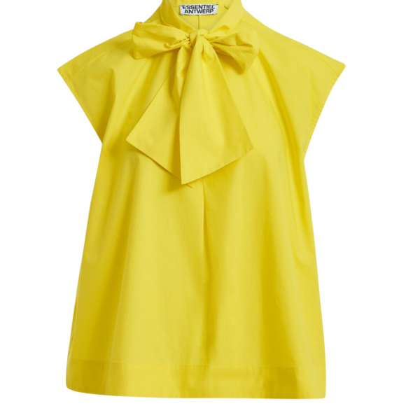 Essentiel Antwerp Yellow Sleeveless Top With Tie Neckline - Essentiel Antwerp Tops - Colorful Belgian Design - Shop at Coveti