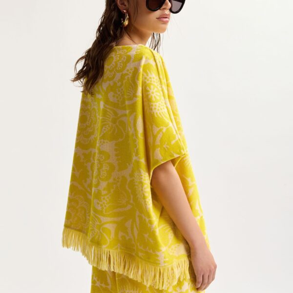 Essentiel Antwerp Yellow Textured Floral Jacquard Cotton-Blend Top With Fringed Trims - Essentiel Antwerp Tops - Colorful Belgian Design - Shop at Coveti