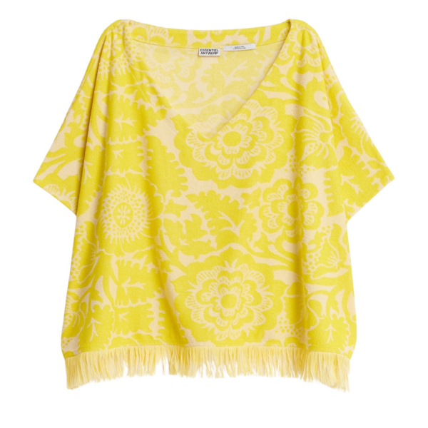 Essentiel Antwerp Yellow Textured Floral Jacquard Cotton-Blend Top With Fringed Trims - Essentiel Antwerp Tops - Colorful Belgian Design - Shop at Coveti