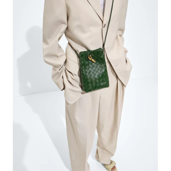 Khaite Women's Andiamo Phone Pouch in Basil - Green Mini Bags - The Lotus Tote Bag - Shop at Coveti