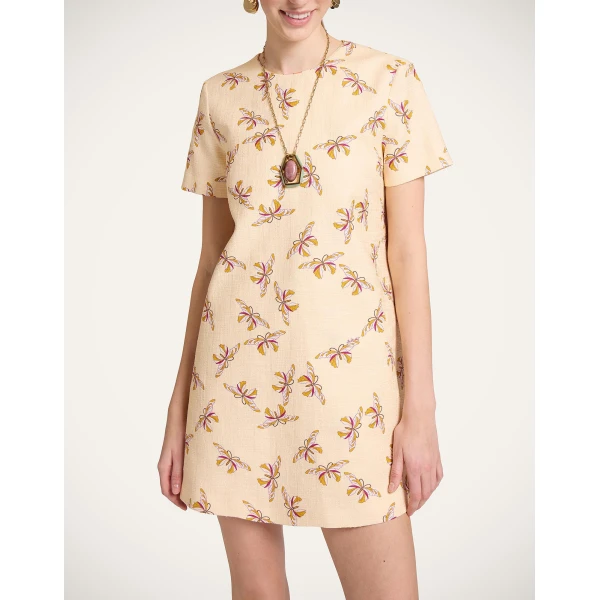 La DoubleJ Angelica Dress Queen Peony Blue in Punto Milano Jersey - Dresses - Milanese Maximalist Fashion at Coveti