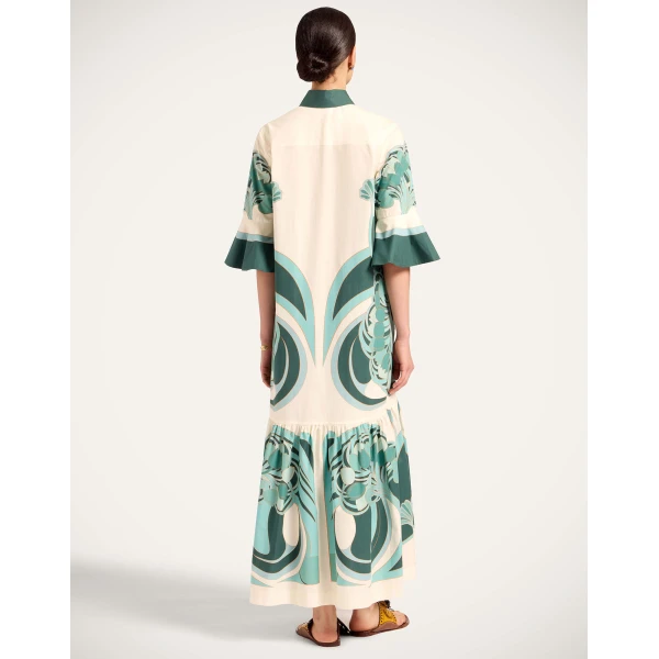 La DoubleJ Artemis Dress Blooming Tulip Placée Dark Green in Cotton Poplin - Dresses - Milanese Maximalist Fashion at Coveti