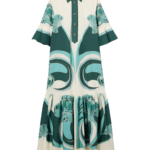 La DoubleJ Artemis Dress Blooming Tulip Placée Dark Green in Cotton Poplin - Dresses - Milanese Maximalist Fashion at Coveti