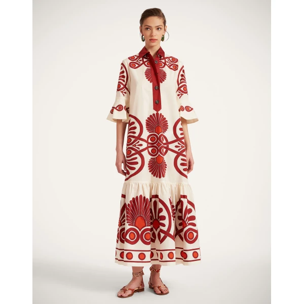 La DoubleJ Artemis Dress Medallion Placée Cream in Cotton Poplin - Dresses - Milanese Maximalist Fashion at Coveti
