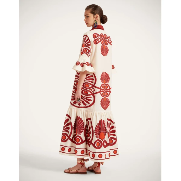 La DoubleJ Artemis Dress Medallion Placée Cream in Cotton Poplin - Dresses - Milanese Maximalist Fashion at Coveti
