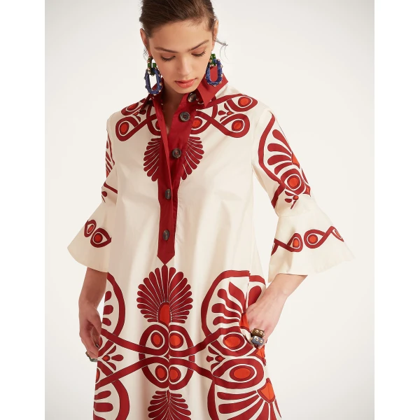 La DoubleJ Artemis Dress Medallion Placée Cream in Cotton Poplin - Dresses - Milanese Maximalist Fashion at Coveti