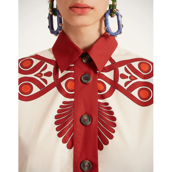 La DoubleJ Artemis Dress Medallion Placée Cream in Cotton Poplin - Dresses - Milanese Maximalist Fashion at Coveti