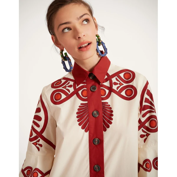 La DoubleJ Artemis Dress Medallion Placée Cream in Cotton Poplin - Dresses - Milanese Maximalist Fashion at Coveti