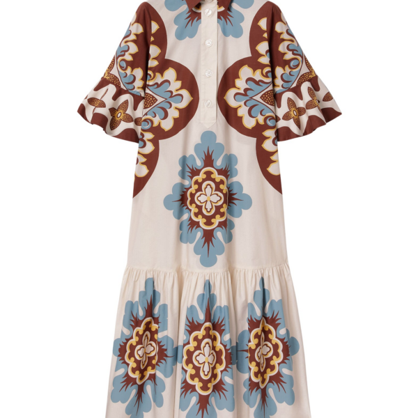 La DoubleJ Artemis Dress Palazzo Placée Chocolate in Cotton Poplin - Dresses - Milanese Maximalist Fashion at Coveti