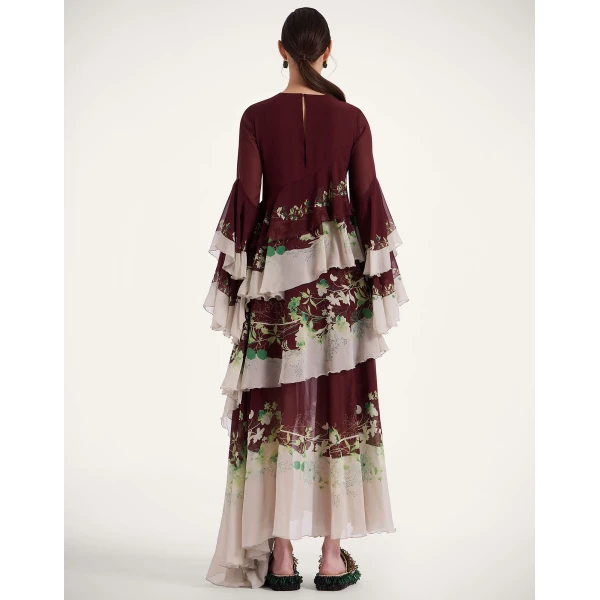 La DoubleJ Chemise Swing Dress Florette Fan Brown in Silk Twill - Dresses - Milanese Maximalist Fashion at Coveti