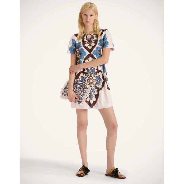 La DoubleJ Chemise Swing Dress Jive Macro White in Silk Twill - Dresses - Milanese Maximalist Fashion at Coveti