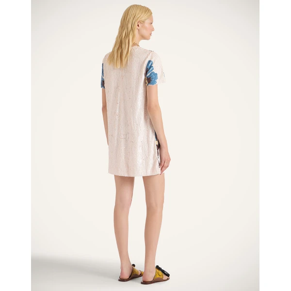 La DoubleJ Chemise Swing Dress Jive Macro White in Silk Twill - Dresses - Milanese Maximalist Fashion at Coveti