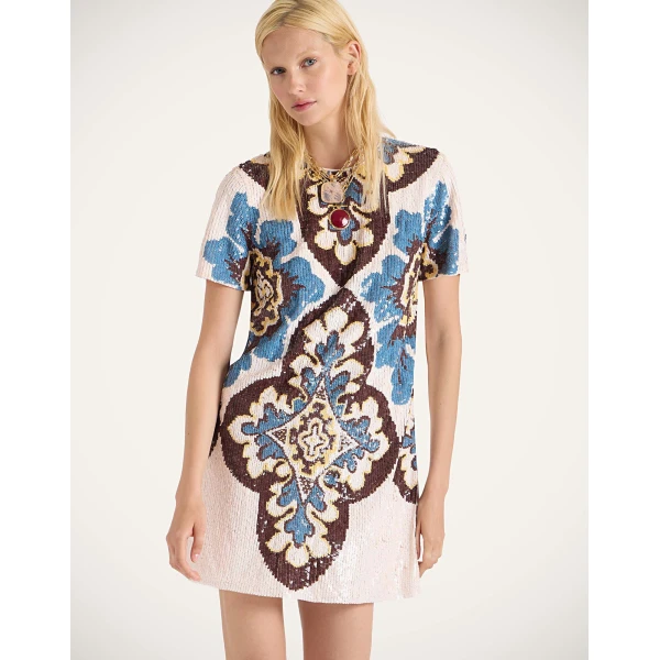 La DoubleJ Chemise Swing Dress Jive Macro White in Silk Twill - Dresses - Milanese Maximalist Fashion at Coveti