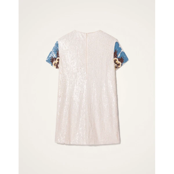 La DoubleJ Chemise Swing Dress Jive Macro White in Silk Twill - Dresses - Milanese Maximalist Fashion at Coveti