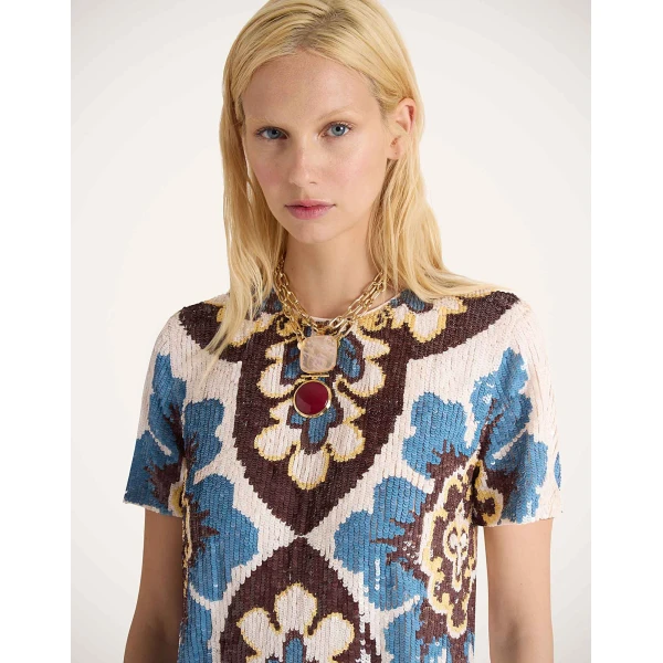La DoubleJ Chemise Swing Dress Jive Macro White in Silk Twill - Dresses - Milanese Maximalist Fashion at Coveti