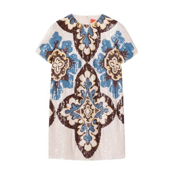 La DoubleJ Chemise Swing Dress Jive Macro White in Silk Twill - Dresses - Milanese Maximalist Fashion at Coveti