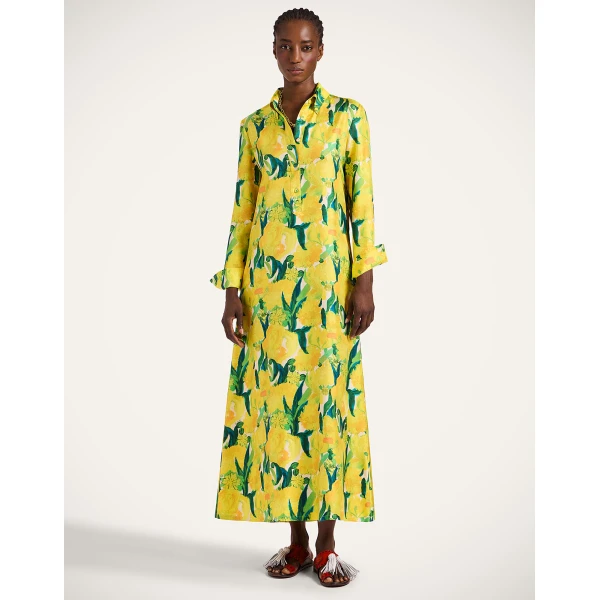 La DoubleJ Chemise Swing Dress Zesty Yellow in Silk Twill - Dresses - Milanese Maximalist Fashion at Coveti