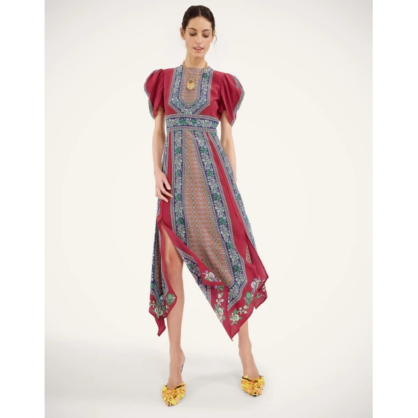 La DoubleJ Cherie Scarf Dress Regalia Placée Red in Crepe De Chine - Dresses - Milanese Maximalist Fashion at Coveti