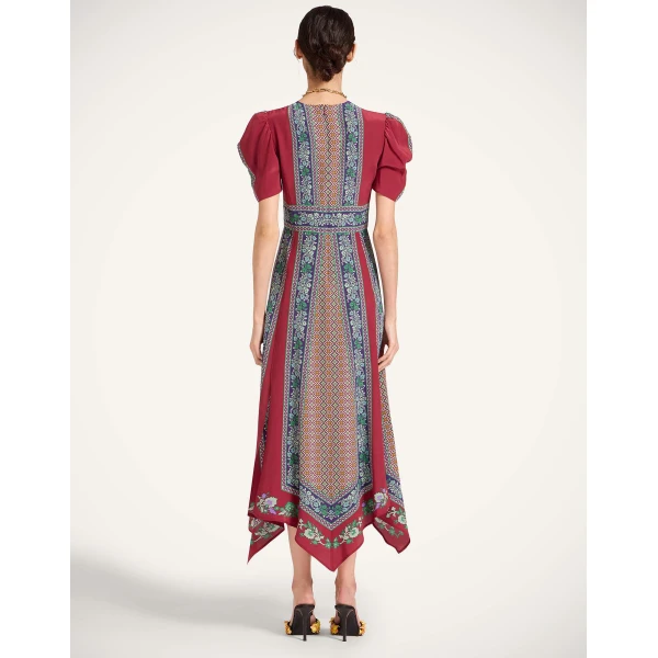 La DoubleJ Cherie Scarf Dress Regalia Placée Red in Crepe De Chine - Dresses - Milanese Maximalist Fashion at Coveti