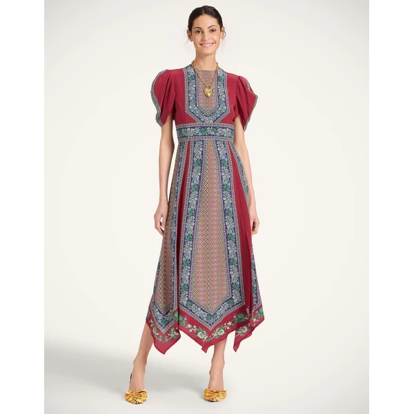 La DoubleJ Cherie Scarf Dress Regalia Placée Red in Crepe De Chine - Dresses - Milanese Maximalist Fashion at Coveti