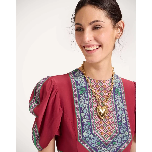 La DoubleJ Cherie Scarf Dress Regalia Placée Red in Crepe De Chine - Dresses - Milanese Maximalist Fashion at Coveti