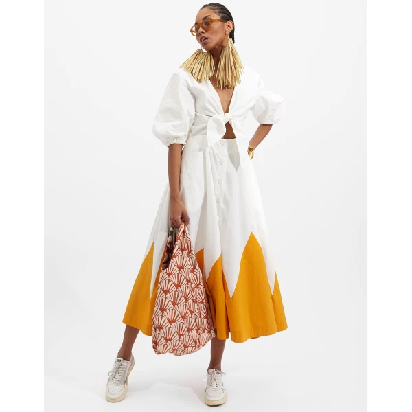 La DoubleJ Chevron Mini Dress Multicolor Geen & Pink in Cotton Knit Chevron - Dresses - Milanese Maximalist Fashion at Coveti