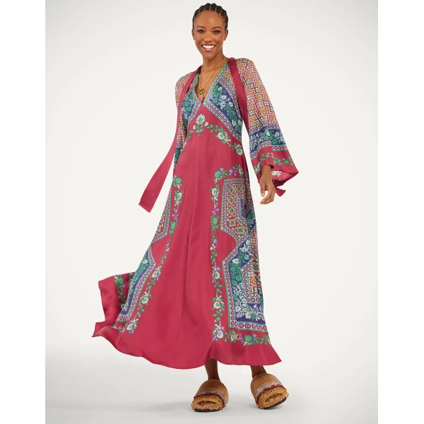 La DoubleJ Chignon Dress Queen Peony Placée Red in Techno Crepe de Chine - Dresses - Milanese Maximalist Fashion at Coveti