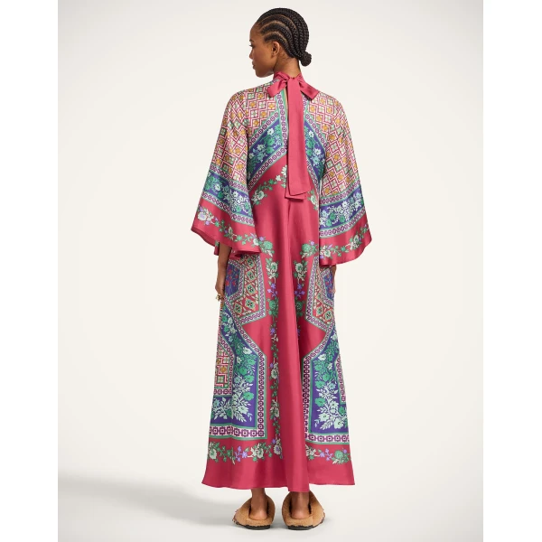 La DoubleJ Chignon Dress Queen Peony Placée Red in Techno Crepe de Chine - Dresses - Milanese Maximalist Fashion at Coveti