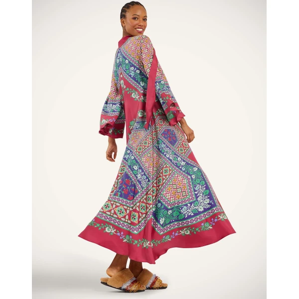 La DoubleJ Chignon Dress Queen Peony Placée Red in Techno Crepe de Chine - Dresses - Milanese Maximalist Fashion at Coveti