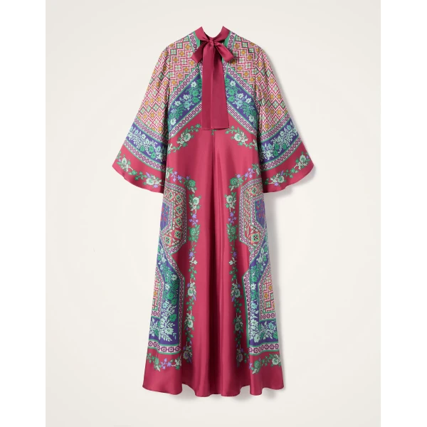 La DoubleJ Chignon Dress Queen Peony Placée Red in Techno Crepe de Chine - Dresses - Milanese Maximalist Fashion at Coveti