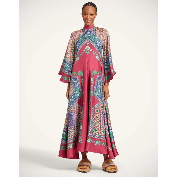 La DoubleJ Chignon Dress Queen Peony Placée Red in Techno Crepe de Chine - Dresses - Milanese Maximalist Fashion at Coveti