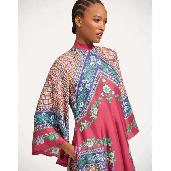 La DoubleJ Chignon Dress Queen Peony Placée Red in Techno Crepe de Chine - Dresses - Milanese Maximalist Fashion at Coveti