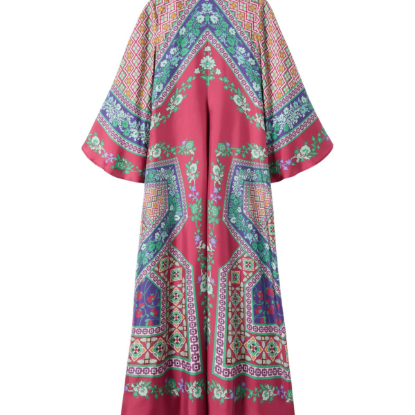 La DoubleJ Chignon Dress Queen Peony Placée Red in Techno Crepe de Chine - Dresses - Milanese Maximalist Fashion at Coveti