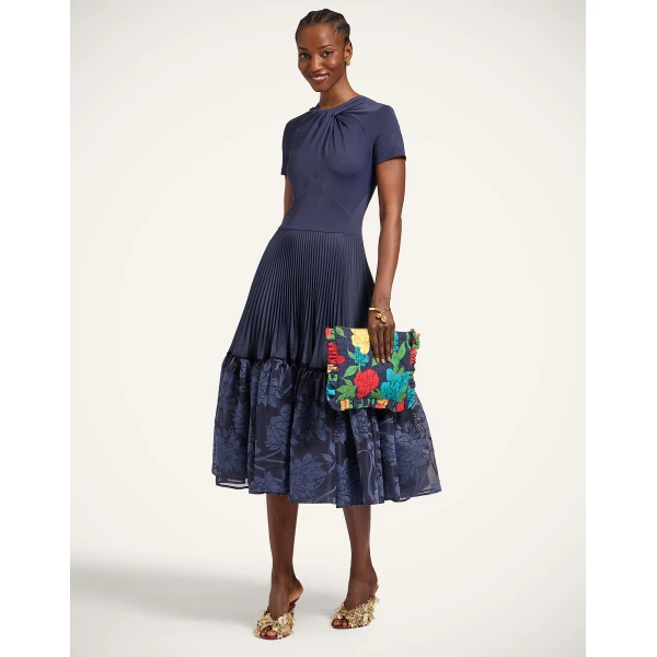La DoubleJ Chignon Dress Solid Midnight Blue in Techno Voile - Dresses - Milanese Maximalist Fashion at Coveti