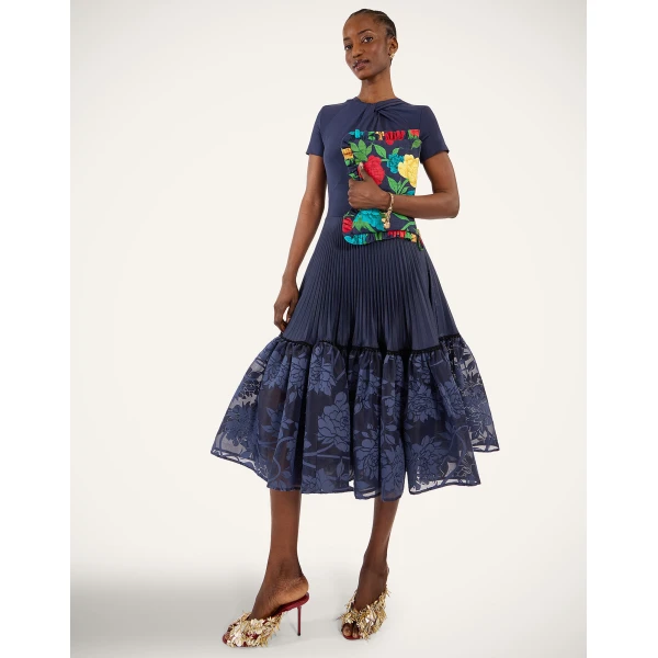 La DoubleJ Chignon Dress Solid Midnight Blue in Techno Voile - Dresses - Milanese Maximalist Fashion at Coveti