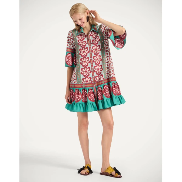 La DoubleJ Choux Dress Pagoda Placée Rust in Cotton Poplin - Dresses - Milanese Maximalist Fashion at Coveti