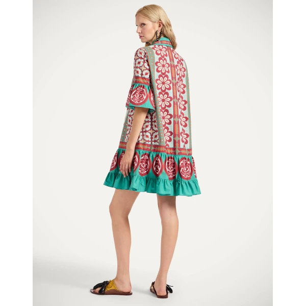 La DoubleJ Choux Dress Pagoda Placée Rust in Cotton Poplin - Dresses - Milanese Maximalist Fashion at Coveti