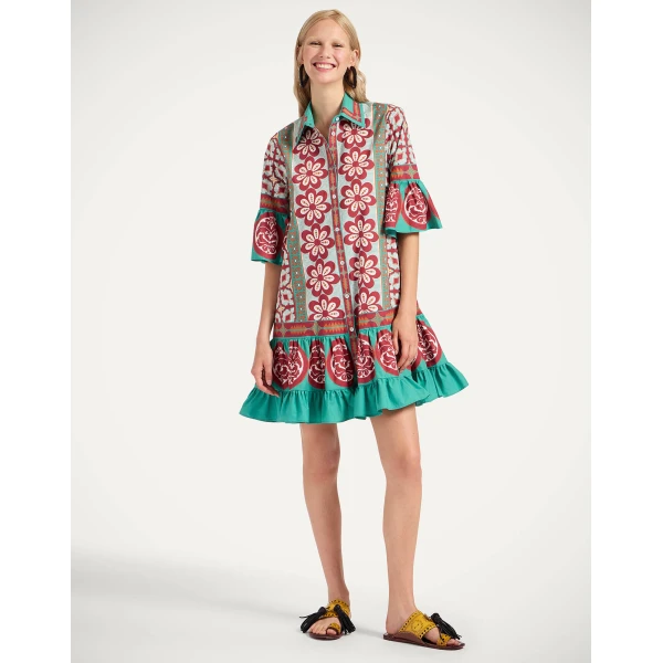 La DoubleJ Choux Dress Pagoda Placée Rust in Cotton Poplin - Dresses - Milanese Maximalist Fashion at Coveti