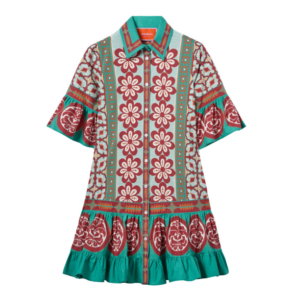 La DoubleJ Choux Dress Pagoda Placée Rust in Cotton Poplin - Dresses - Milanese Maximalist Fashion at Coveti