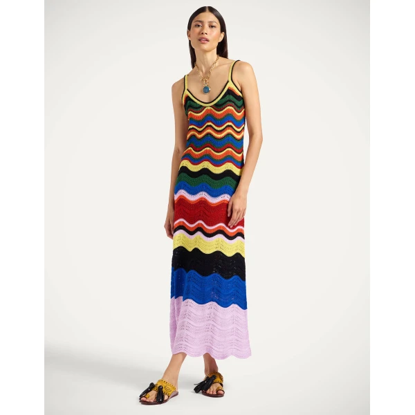 La DoubleJ Eight Counts Mini Dress Color Block Green & Pink in Cotton Viscose Blend - Dresses - Milanese Maximalist Fashion at Coveti