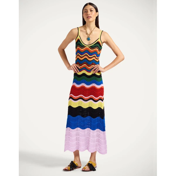 La DoubleJ Eight Counts Mini Dress Color Block Green & Pink in Cotton Viscose Blend - Dresses - Milanese Maximalist Fashion at Coveti