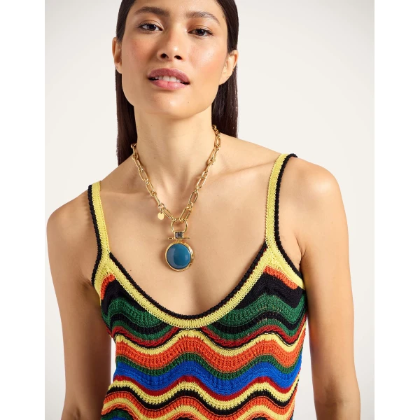 La DoubleJ Eight Counts Mini Dress Color Block Green & Pink in Cotton Viscose Blend - Dresses - Milanese Maximalist Fashion at Coveti