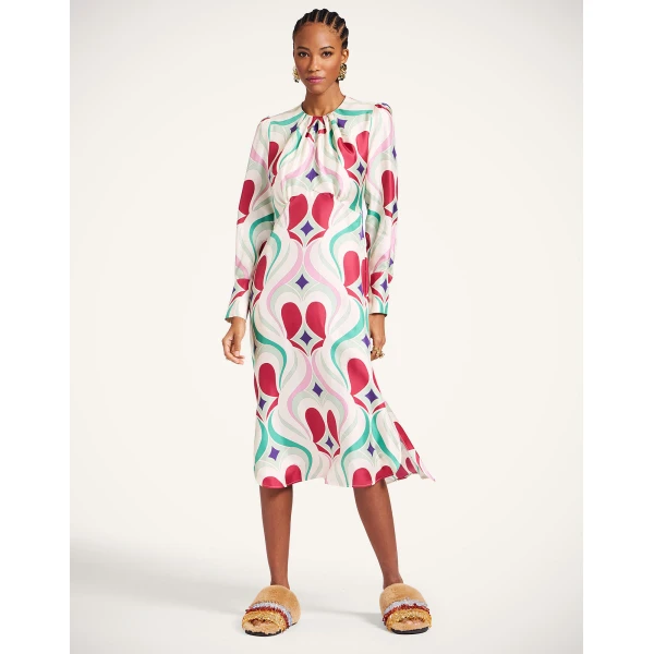 La DoubleJ Eve Midi Dress Macro Jive Ecru in Silk Twill - Dresses - Milanese Maximalist Fashion at Coveti