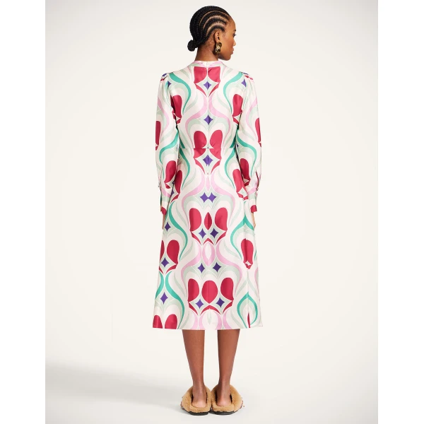 La DoubleJ Eve Midi Dress Macro Jive Ecru in Silk Twill - Dresses - Milanese Maximalist Fashion at Coveti