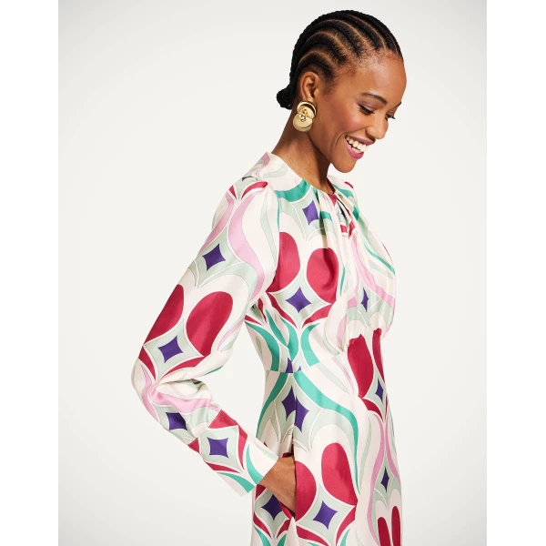 La DoubleJ Eve Midi Dress Macro Jive Ecru in Silk Twill - Dresses - Milanese Maximalist Fashion at Coveti